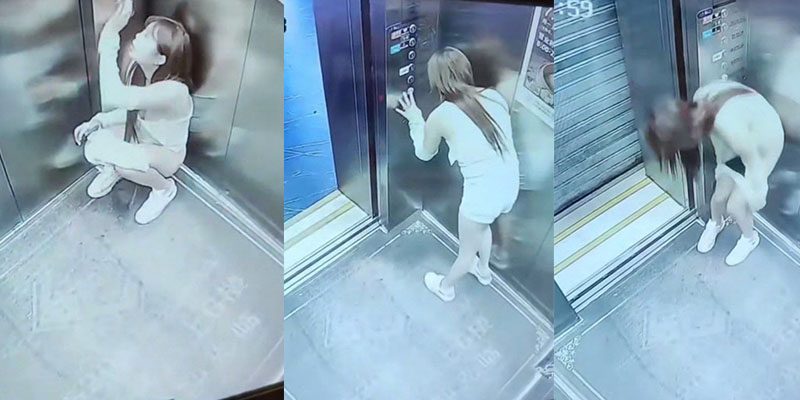 电梯小仙女社死大瓜曝光，清纯纤细肉体蹲姿失控猛烈喷射尿液四溅，手机泡尿慌乱表情，正脸对视监控全网疯传