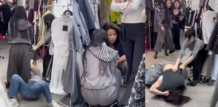 商场女人打架抓头发撕衣服视频曝光！原配当众扒小三衣服路人疯狂围观画面太劲爆了！