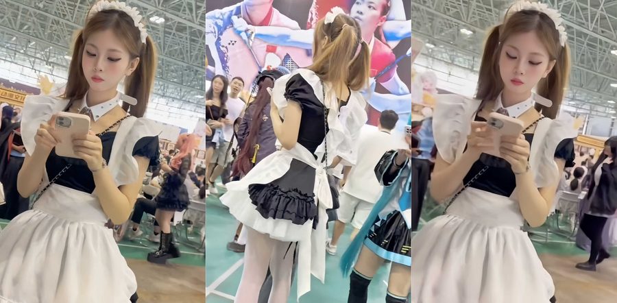 抖音Cosplay博主小狸花包漫展裙底偷拍视频曝光！骚气小裙白色丝袜私处被拍 下面全露画面太骚了！