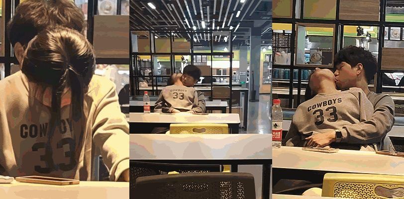 北京某高中食堂情侣当众互抠 男生施展黄金圣手 看妹子表情应该是高潮了