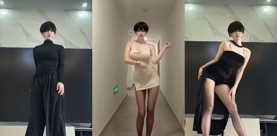 抖音假小子洋桔梗短发反差翻车 镜头前中性酷飒 私下金主面前骚到把持不住私照疯传