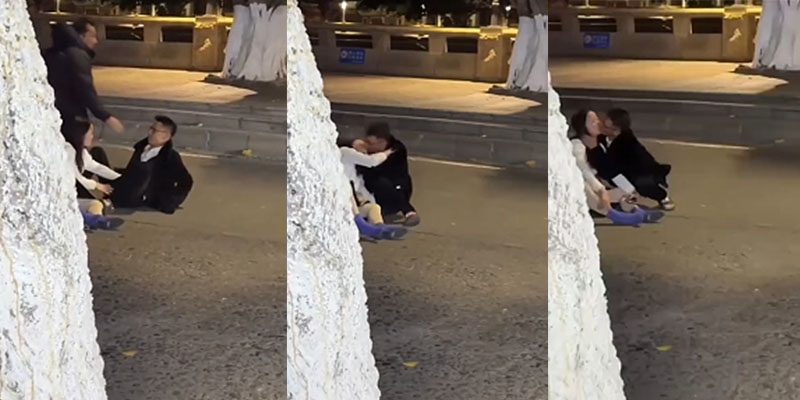 醉酒女路边被陌生男强吻猥亵，凌晨KTV散场后醉倒街头，陌生醉汉借酒行凶强行舌吻+咸猪手狂摸视频全网疯传