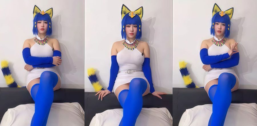 推特极品网黄汐梦瑶 蓝色丝袜COS埃及猫 足交女上位骑乘颜射吞精