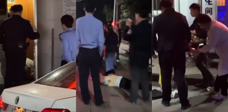 公共厕所瓜 惊险昏迷裸体非洲女从厕所里面抬出 搞笑的醉鬼在现场寻衅滋事 引群众们聚众围观