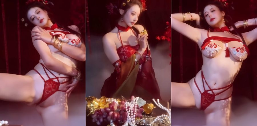 推特巨乳母狗奈汐酱nice古风流丹大尺度写真曝光！巨乳肥臀镜头前搔首弄姿 情趣内裤勒紧穴肉性感无比！