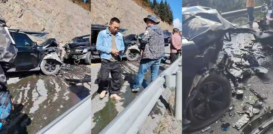 10月10日川藏线两辆坦300相撞，双方车辆损毁严重，多人受伤！