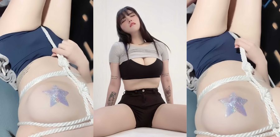 韩国巨乳母狗echih私拍视频太炸裂！性感龟甲缚勒逼自慰 镜前翘臀狂晃对着空气狂砸巨乳晃荡太骚了！