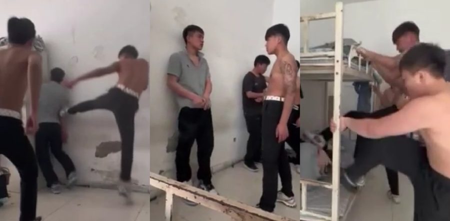 赤峰体育学校宿舍多人围殴男生 体育生裸上身持续狠踹墙角受害者