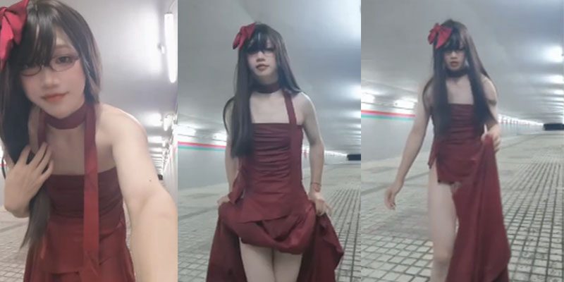 反差伪娘户外大瓜，高颜值清纯伪娘隧道里掀裙脱内裤翘臀高撅，福利视频独家曝光