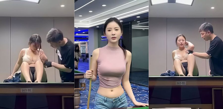 漏奶门事件！江苏东台名爵台球厅打球还能看奶子，打完开房猛干，女助教口交打炮一条龙！