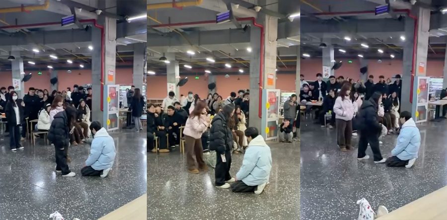 长江艺术工程职业学院男生同时谈两个女友被抓包！下跪求饶完整视频曝光 时间管理大师兄弟太有实力了