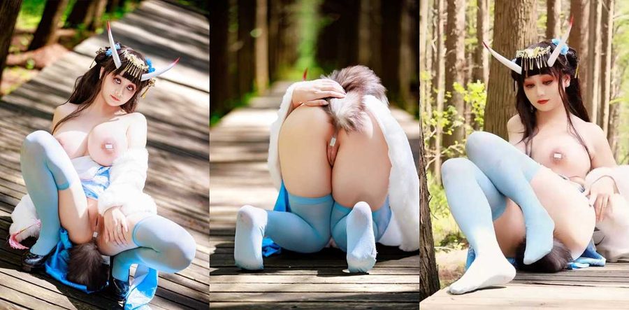 极品巨乳福利姬 阿雪雪 最新写真福利 COS蓝色巨乳肥臀小恶魔在林间露出