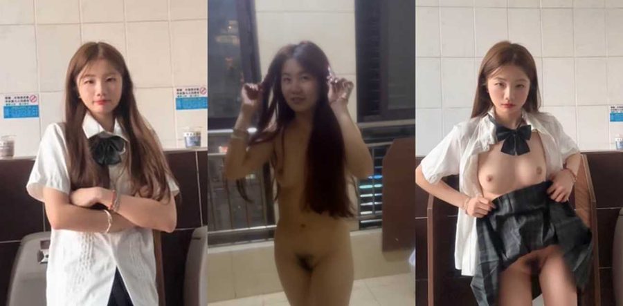高颜值黄毛大学生精神小妹穿JK制服户外露出 在男厕所展示身材并给金主深喉