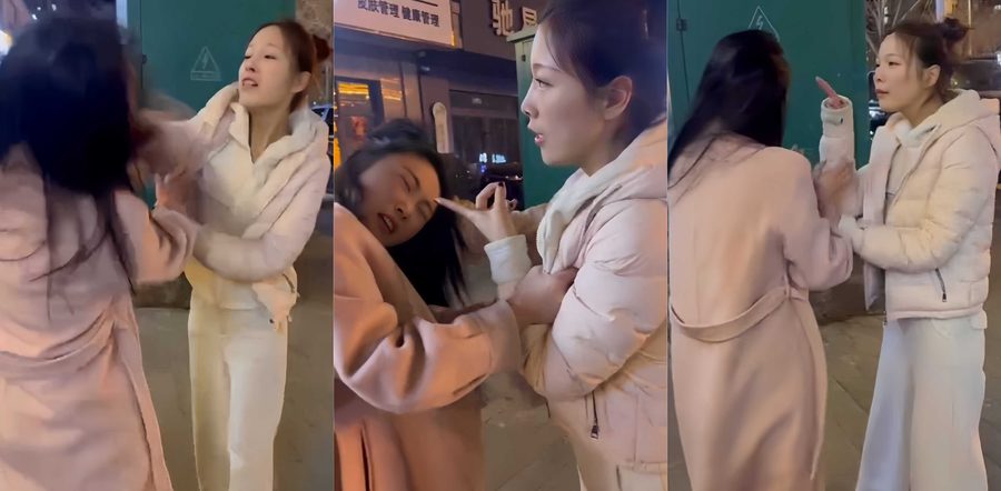 河北保定新婚人妻街头暴打小三！已婚少妇勾引小伙出轨 小三被抓原配头发扇耳光现场画面刺激无比
