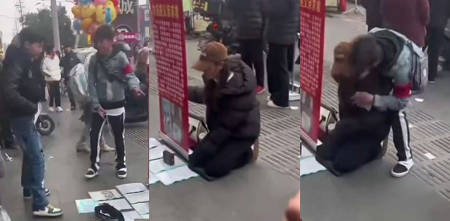 山东临沂兰陵开元国际商城门口！为癌父求助的漂亮女孩竟遭当街骚扰，现场视频太离谱！