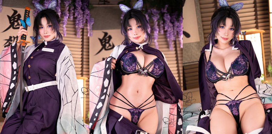 推特爆火福利姬 雨波HaneAm COSPLAY鬼灭之刃·蝴蝶忍 极致美感完美还原
