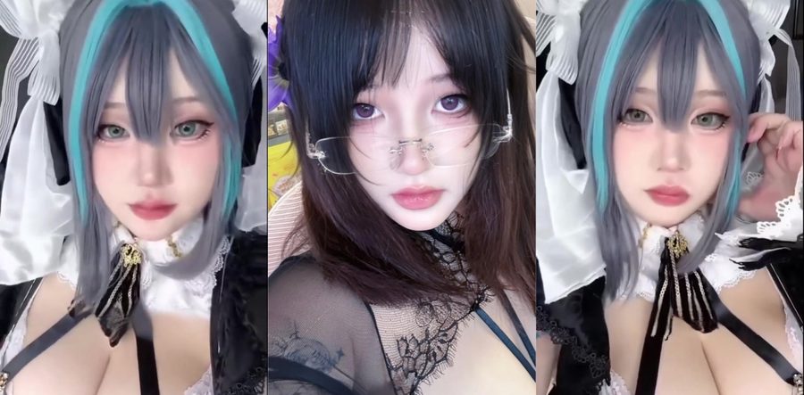 吃一口hai酱推特福利姬COS灰蓝短发女仆装 被后入猛操揉奶高潮