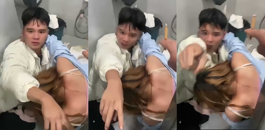 厕所做爱被路人推门抓了个现行！醉酒男女神志不清 厕所激情做爱被发现 男子推妹进坑瞬间破防让路人别拍了