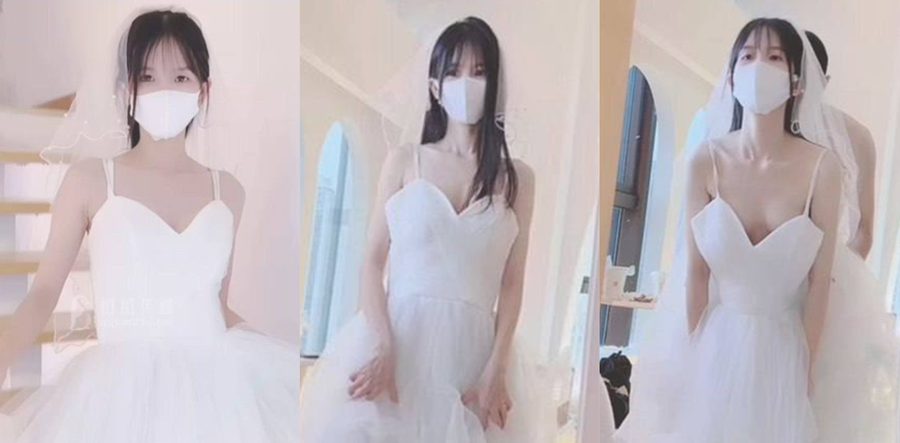 国产绿帽淫妻 粉色情人婚纱 新娘反差炸裂 镜前揉胸后入 床上暴力内射 白虎被干到腿软