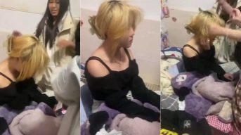 金发小太妹偷吃同伴男友被抓 十几岁精神小妹惨遭姐妹团上门狂扇耳光打到耳出血霸凌虐待！