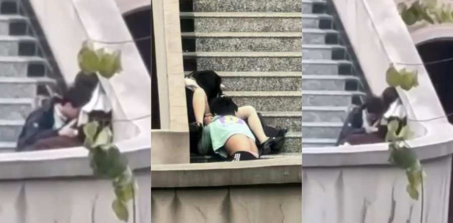 兰州交通大学情侣情欲难耐 校园旋转楼梯开始舔逼 舔的妹子骚逼淫水直流