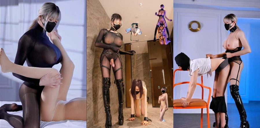 TS伪娘乔乔的乔黑丝连体衣调教长腿母畜，69互舔站立后入，爆射浓精让她颤抖不止！