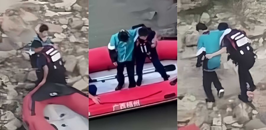 广西梧州学生在桂江一桥飞身跳河自杀！车内监控路人拍下完整经过 消防救援队快速赶到将男孩成功救上岸