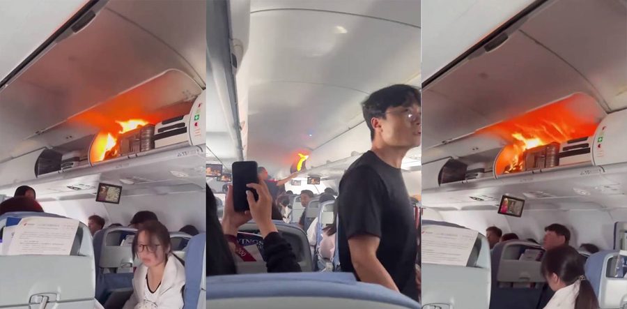 国航CA139航班旅客行李架内手提行李中的充电宝自燃 机舱内引发火情 乘客一片混乱