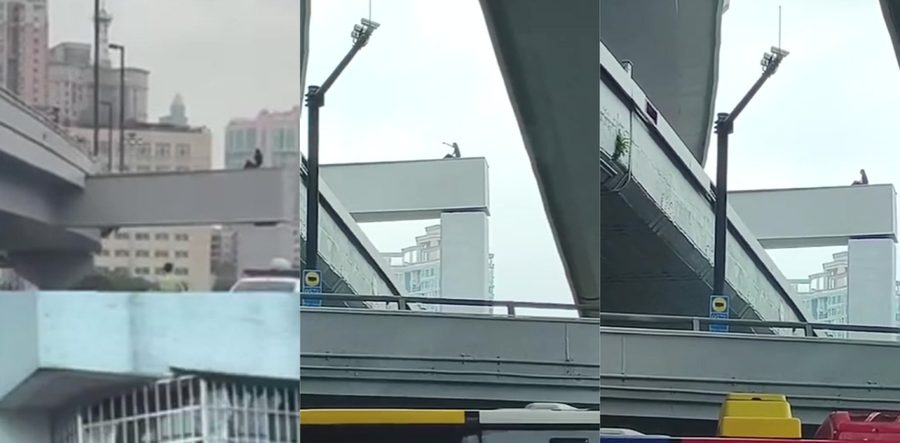 广州中山一立交女子欲跳桥获救 致大面积交通拥堵 消防120成功处置