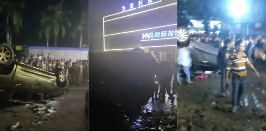 海南琼中爆发暴乱现场视频曝光  民众抗议掀翻车辆投掷石块 警方一度鸣枪示警