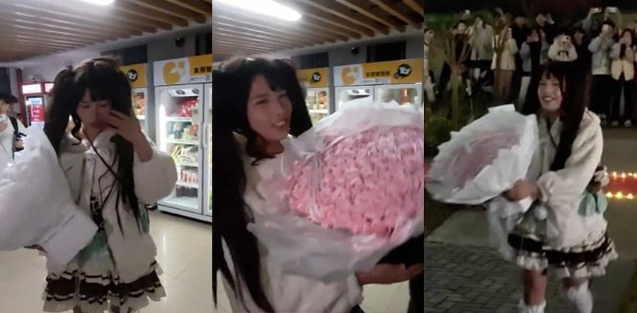 武汉光谷职业学院男扮女装表白视频爆火！洛丽塔伪娘室友当众公主抱硬扛上铺哥！
